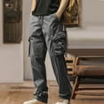 thumbnail image 2 of Qgtaibl Cotton Cargo Pants for Men Drawstring Elastic Waist Straight Leg Athletic Pant Multi-Pockets Hiking Joggers Tactical Pants Gray (Mens L), 2 of 6