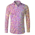 thumbnail image 4 of Telankuip Mardi Gras Long Sleeve Shirts for Men Festive Hawaiian Button down Bowling Shirt Fashion Colorful Sparkling Sequin Printed Carnival Holiday Tops Loose Comfy Stylish Outfits 6-Pink XXXL, 4 of 4