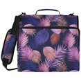 thumbnail image 2 of Zipper Binder with Shoulder Strap 2 inch 3 Ring Waterproof File Folder Organizer Bag 500 Sheet Pink and Purple Palm Leaves, 2 of 8