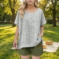 thumbnail image 5 of Zpanxa Chemises Fille Ado Couleur Unie Coton Lin Col Rond Manches Courtes Haut Coton Lin 5-6 Ans, 5 of 5