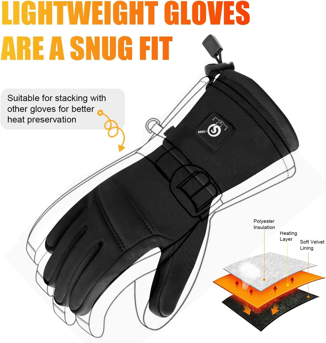 SAVIOR HEAT Heated Glove Liners, 7.4V Rechargeable Heated Gloves with Touchscreen Function Thin Electric Gloves for Winter Hiking Riding Bicycling Skiing