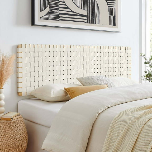 Modway Sparta Weave Wall-Mount King Vegan Leather Headboard in Natural Beige