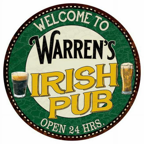 Warren's Irish Pub 12" Round Metal Sign Kitchen Bar Wall Décor 200120036362