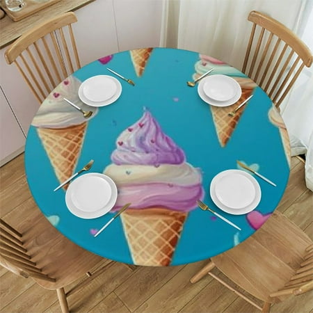 

Sheronv Ice Cream Cones Hearts Round Table Cover Stain Resistant Washable Indoor Outdoor Tablecloth Kitchen Dining Wedding Parties 100% Polyester Outdoor Fitted Table Cloth 38 -42