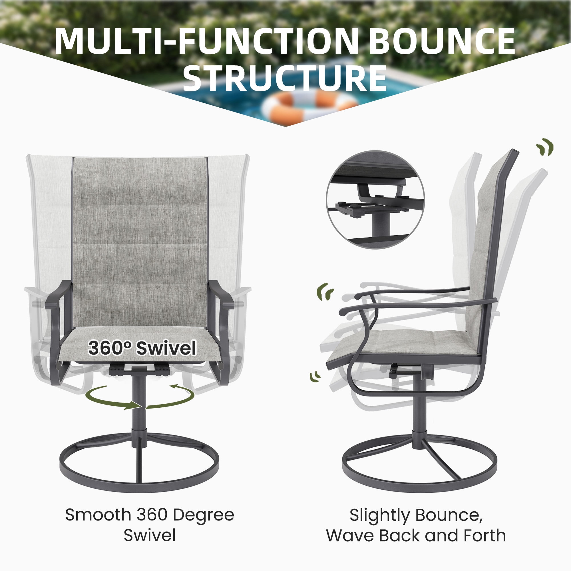 ELPOSUN 7 Piece Outdoor Patio Dining Set Swivel High Back Padded Textilene Chairs and Round Table Furniture Set,Light Gray