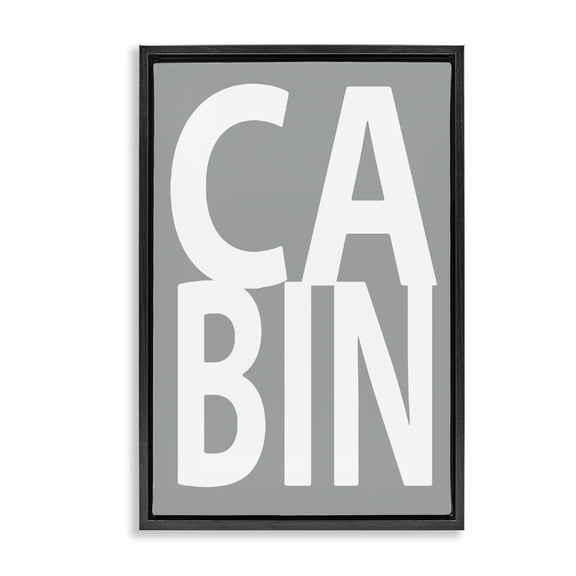 Stupell Industries Cabin Word on Grey Typography Painting Black Floater Framed Art Print Wall Art, 17 x 25