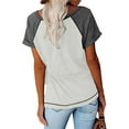 thumbnail image 3 of Sexy Dance Women Roll Up Sleeve Henley Shirts Raglan Short Sleeve Tops T-shirt Summer V Neck Tee Blouse, 3 of 3
