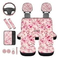 thumbnail image 6 of HUIACONG Pink Cherry Blossom Car Accessories Seat Covers Full Set with Steering Wheel Cover Center Console Cover Seat Belt Pads Coasters Headrest Cover Keychain 14 Pcs Universal Fit, 6 of 8