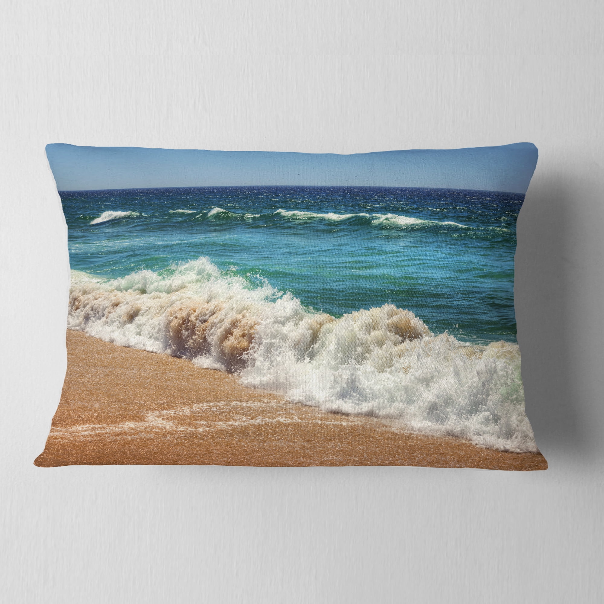 Designart Atlantic Beach with Foaming Waves - Seascape Throw Pillow - 12x20
