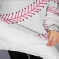 thumbnail image 3 of Oversized Wearable Blanket Hoodie,Gray Pink Baseball Stitches Pattern Sherpa Blanket Hoodie with Super Pockets,Super Warm Fuzzy Pullover for Women & Men, 3 of 6