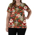 thumbnail image 5 of Dwellite Christmas Scrub Tops Women Xmas Tree Printed V Neck Short Sleeve Plus Size Scrubs Medical Uniform Shirts with Pockets Vermilion L, 5 of 5