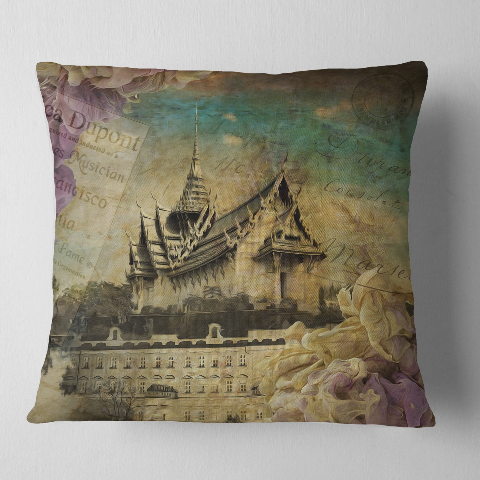 Designart Vintage Style Sky Castle - Contemporary Throw Pillow - 18x18