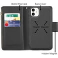 thumbnail image 3 of Case for iPhone 11 6.1 inch, Glossy PU Leather 9 Card Slots Magnetic Closure Detachable Wrist Strap Zipper Wallet Shockproof Removable Back Cover Case - Black, 3 of 8