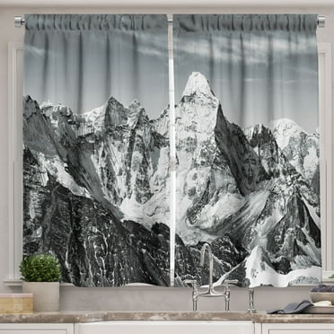 Ambesonne Black and White Kitchen Curtains, Mountain Peaks, 55"x39", Black White Grey