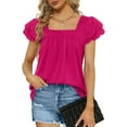 thumbnail image 2 of safuny Women's Trendy Loose Tops Clearance Solid Tops Ruffle Sleeve Tees Square Neck Shirts Leisure Elegant Vintage Clothing 2024 Fashion Summer Hot Pink M, 2 of 8