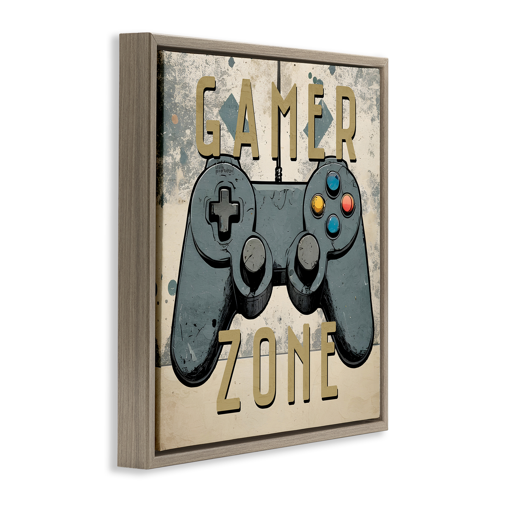 Stupell Industries Vintage Gamer Zone Entertainment Painting Brown Floater Framed Canvas Art Print Wall Art, 18 x 18
