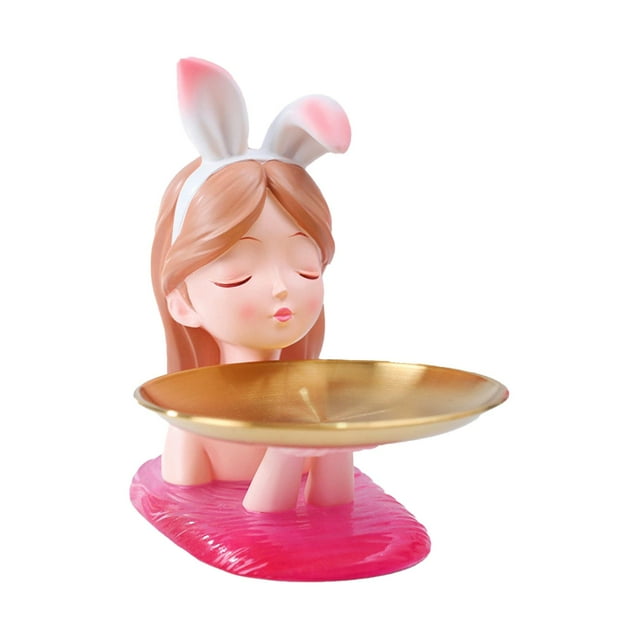 Bandeja de almacenamiento con forma de figura de niña moderna, organizador de joyas, anillos y manualidades. Rosado