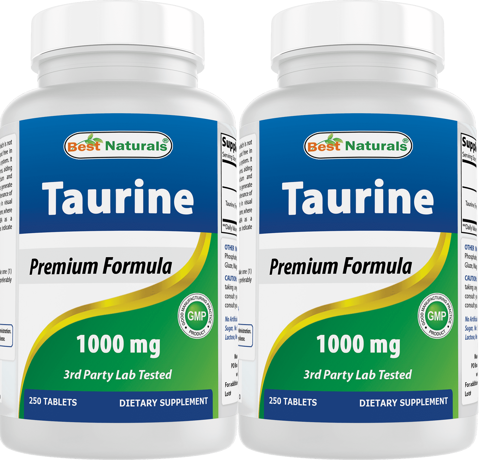 2 Pack Best Naturals Taurine 1000 mg 250 Tablets Supports Eye Health