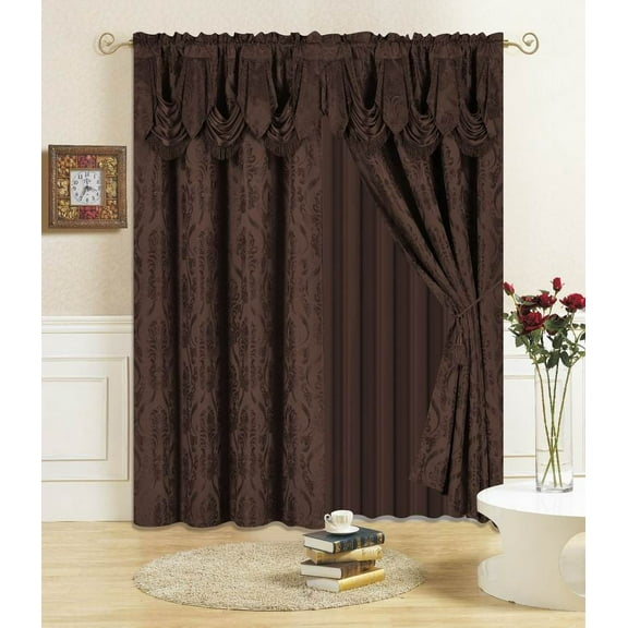 All American Collection New 4 Piece Drape Set with Attached Valance and Sheer with 2 Tie Backs Included