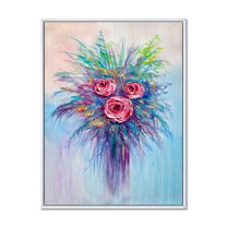 Designart 'Bouquet Of Red Roses In A Vase On Blue' Traditional Framed Canvas Wall Art Print
