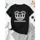 thumbnail image 2 of Women'S Casual Crew Neck T-Shirt with Geometric Mouse & Letter Print, Fashionable Short Sleeve Polyester Knit Top, Medium Stretch, All-Season Comfort, 95% Polyester 5% Spandex, 180g/m² - Summer Holid, 2 of 6