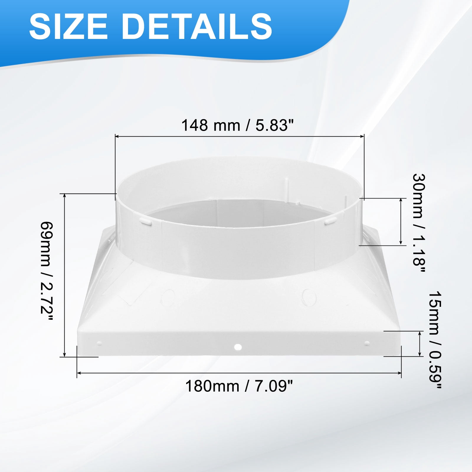 Uxcell 7" to 6" Duct Connector Flange, Plastic Square to Round Straight Dryer Vent Wall Plate for Air Heating Cooling Ventilation System HVAC Exhaust Fan, White