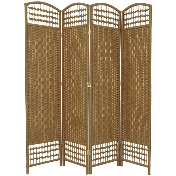 5 1/2 ft. Tall Faux Rattan Fiber Weave Privacy Screen Room Divider - Natural - 4 Panel
