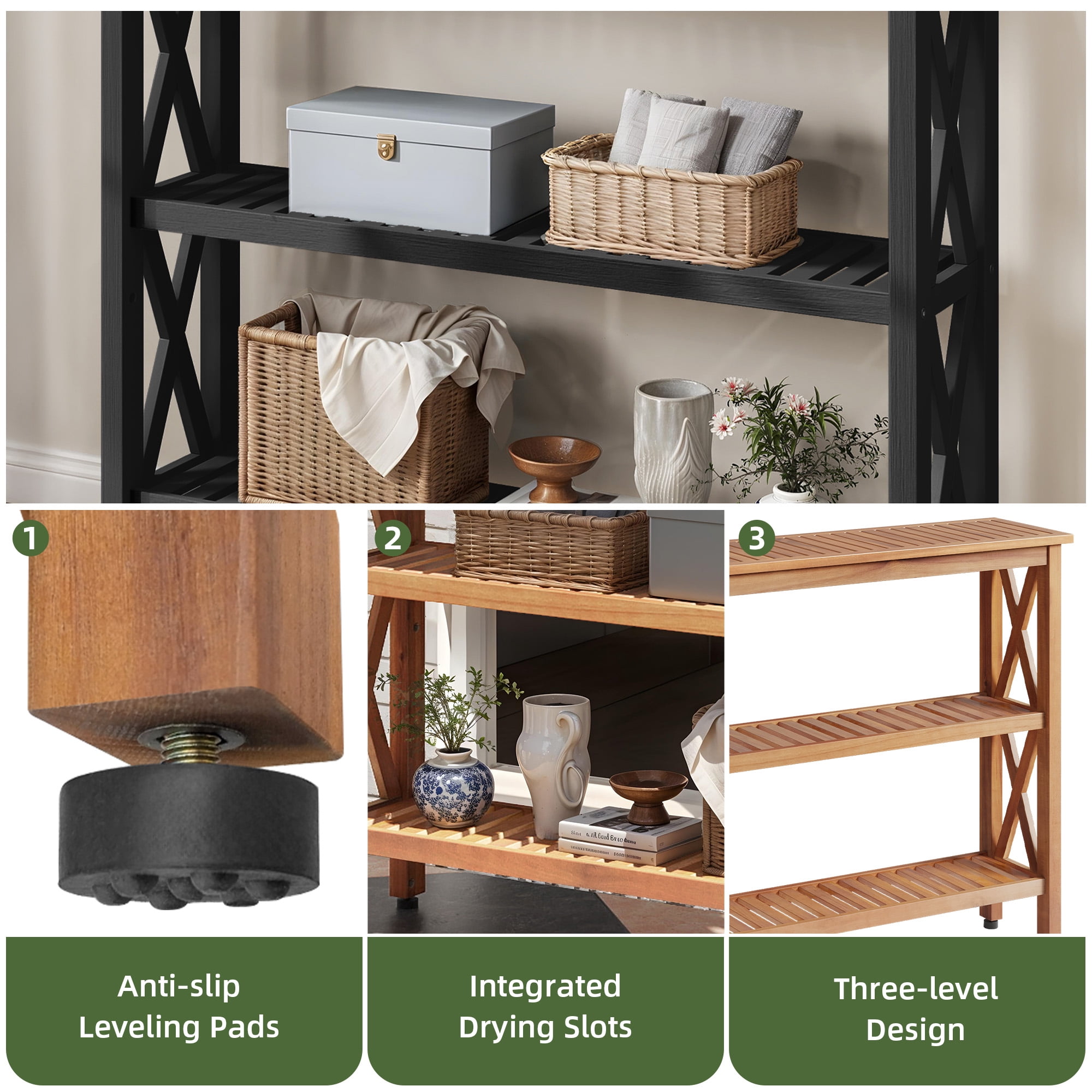 Uforic 39.4" Outdoor Console Table with Storage Shelves, Weatherproof Wood Side Table, Natural