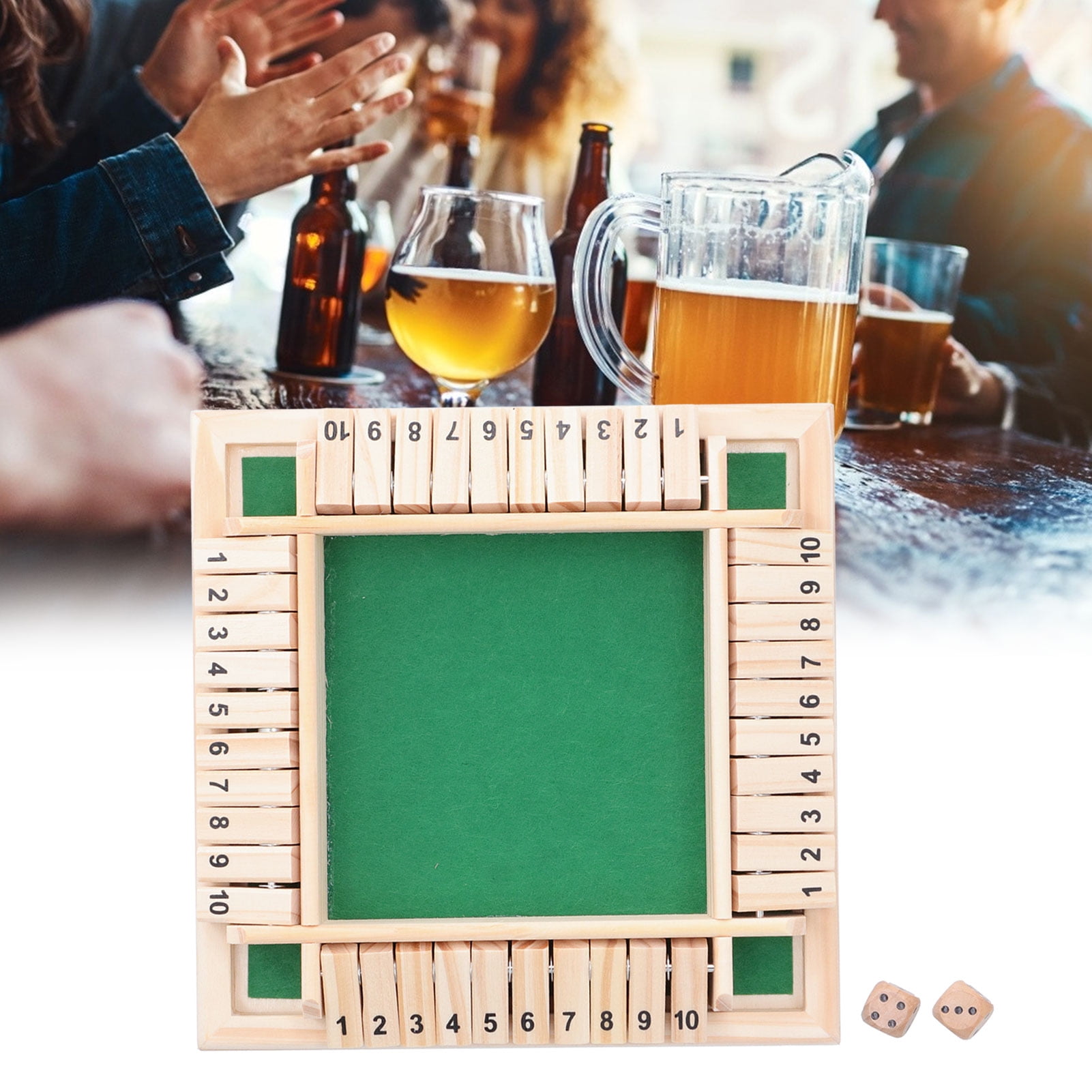 WDMJxar Shut The Box Jeu de dés familial, 2 à 4 joueurs, en bois, 8 dés, jeux de table classiques pour salle de classe, maison, fête ou pub (rétro