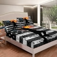 thumbnail image 3 of Erosebridal Basketball Bed Sheets Retro USA Flag Fitted Sheet Full Size, Vintage Grunge Stripe Sheets Ice and Fire Bedding American Flag Stars Bed Cover Black Grey Luxury 3pcs (Deep Pocket), 3 of 5