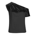 thumbnail image 4 of Satin Tops for Women 2024 Sexy One Shoulder Ruched Short Sleeve Tanks Elegant Solid Asymmetrical Neck Cocktail Tops Batwing Off Shoulder Satin Blouse Party Club Tops, 4 of 7