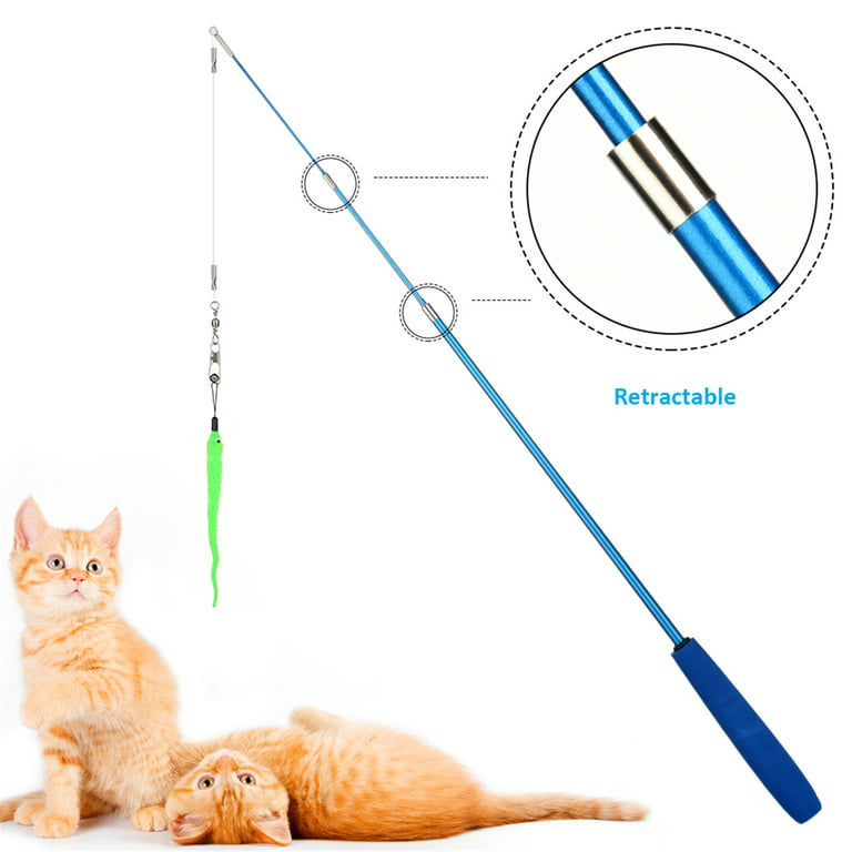 Funny Cat Toy Fishing Rod Kitten Cat Pet Toy Stick Teaser Rainbow Streamer  Interactive Cat Play Wand With Feather Toys For Cats - Price history &  Review