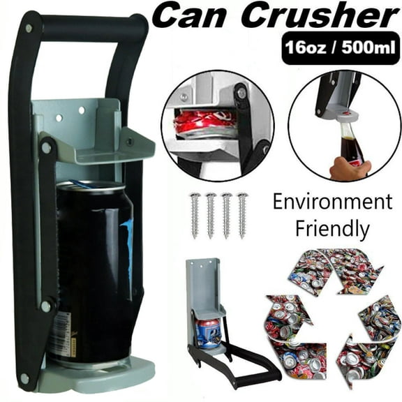 Crowdstage 16 oz Metal Can Crusher, Heavy-Duty Wall-Mounted Smasher for Aluminum Seltzer, Soda, Beer Cans and Bottles for Recycling