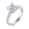 thumbnail image 3 of Blue Jewel Silver Ring - Princess Cut 1.9 Ct Lab Created Diamond Ring - Wedding Prong Set Diamond Ring - 14K White Gold Plated Ring - Forever Diamond Ring for Women's - Birthday Gifts, 3 of 8