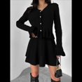 thumbnail image 4 of Conjunto de 2 Piezas de Suéter y Falda para Mujer, Cárdigan Informal de Larga, Faldas de Punto y Conjuntos de Estar A Juego. Negro M, 4 of 9