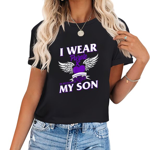 Wear Purple In Memory Of My Son Overdose Awareness Women's Graphic T-Shirts - Trendy and Comfortable for Any Season
