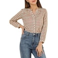 thumbnail image 1 of Unique Bargains Blouse Ample à Carreaux pour Femmes, Col Fendu, Manches Longues, 1 of 5