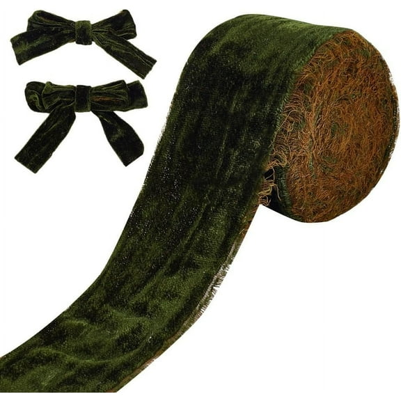 5 Yards Dark Olive Green Velvet Ribbon 2 Inch Wide Velvet Frayed Ribbon Vintage Velvet Ribbon for Christmas Velvet Ribbon Trim Raw Edge Velvet Ribbon for Gift Wrapping Home Decoration Green
