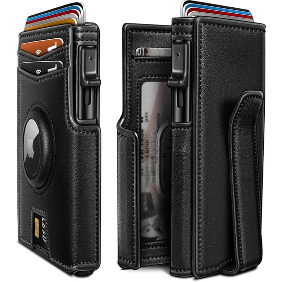 Airtag Wallet for Men,with Money Clip 10 Cards Metal Case Smart Slim Pop Up Credit Card Holder Flip with Magnetic Closure RFID Blocking wallet