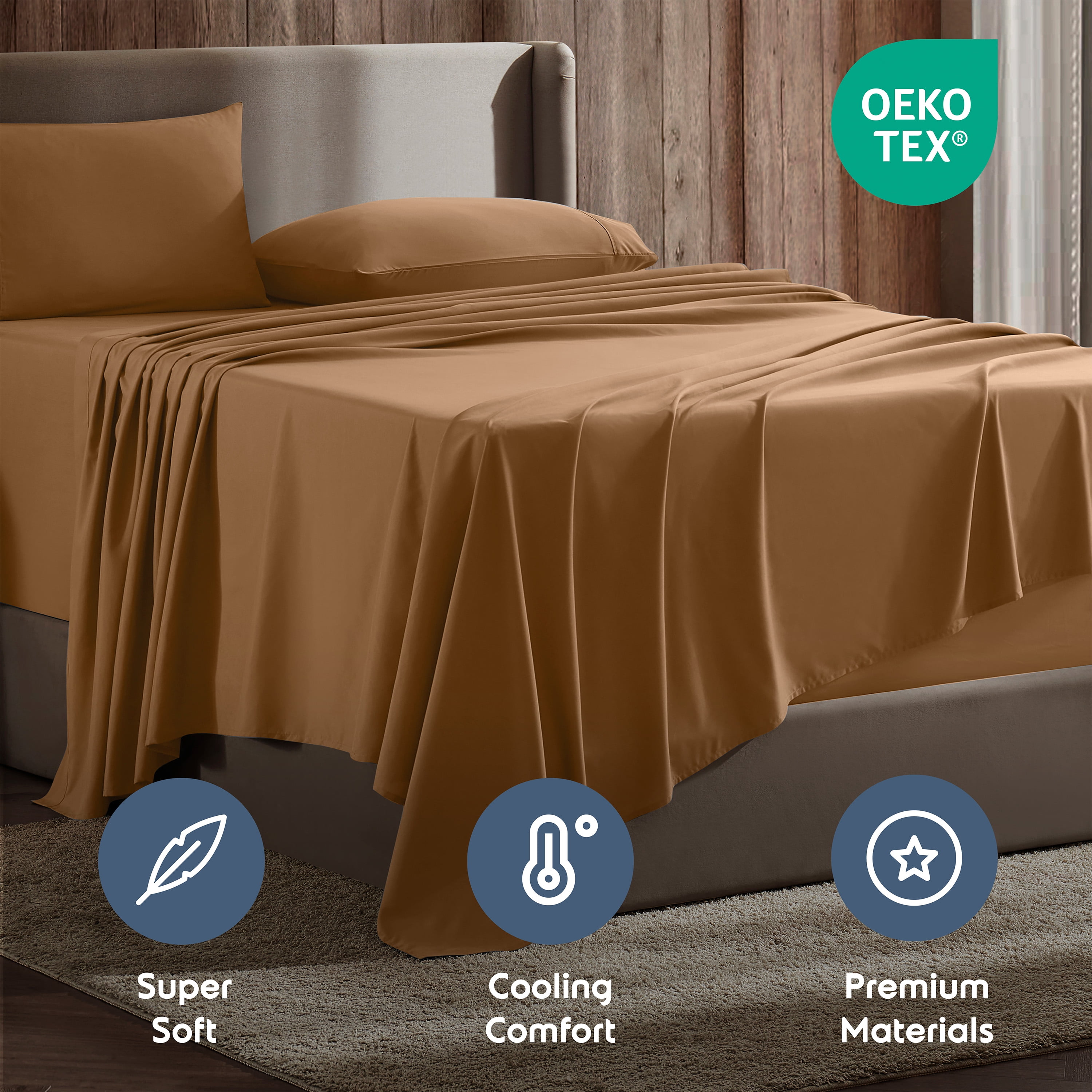 Lammaloe King Sheets Set, Hotel Style Deep Pocket 4 Piece Bed Sheets, Luxury Soft Microfiber Sheet Sets, Mocha Light Brown