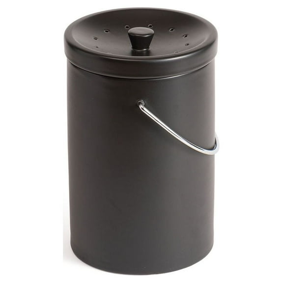 Fox Run Ceramic Compost Bin, Black, 7" x 10.7"