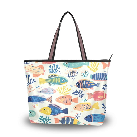 Women's Tote Handbag Cloth Handbag Large Tote Bag Shopping Bag Vibrant Colorful Fish Pattern