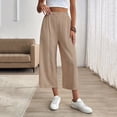 thumbnail image 2 of Hurxie Women's Linen Capri Pants Wide Leg with Drawstring Elastic Waist Casual Cropped Pant Khaki,L, 2 of 7