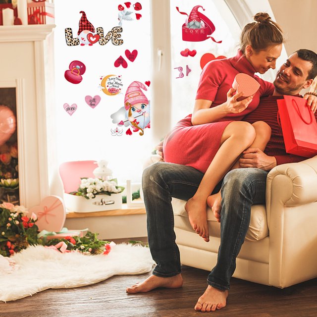 Pegatinas de ventana de San Valentín, 9 hojas de decoración de cristal de ventana de corazón colorido