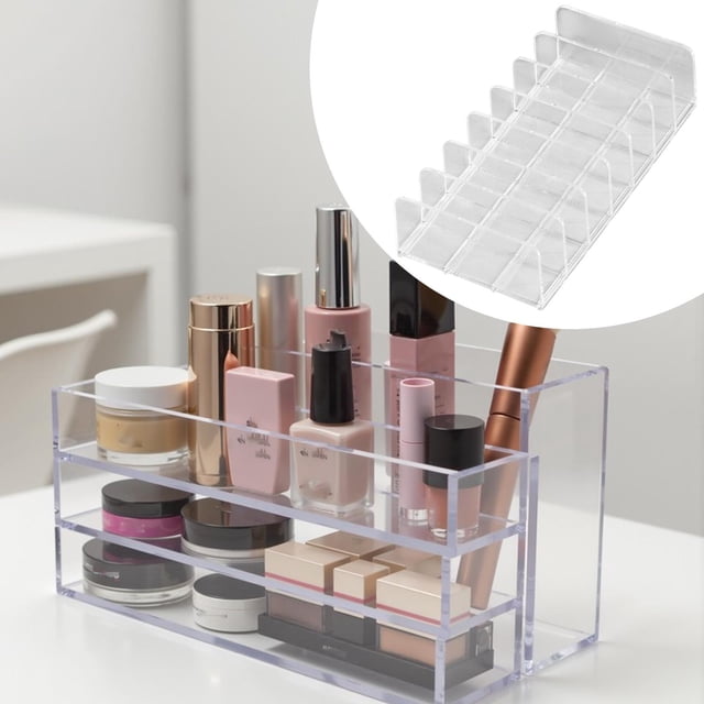 Organizador de pestañas acrílico transparente, multifuncional, con 7 secciones para paletas de maquillaje, ideal para tocador, baño y salón de