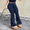 Navy Blue, variant on Leopard Print Patchwork Womens Leggings Casual Solid Color Flare Pants Wide-Waist Fold-Over Ruched Slim Fit 2026