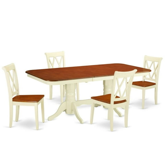 East West Furniture Napoleon 5-piece Wood Dining Set w/ X-Back Chairs in Cherry