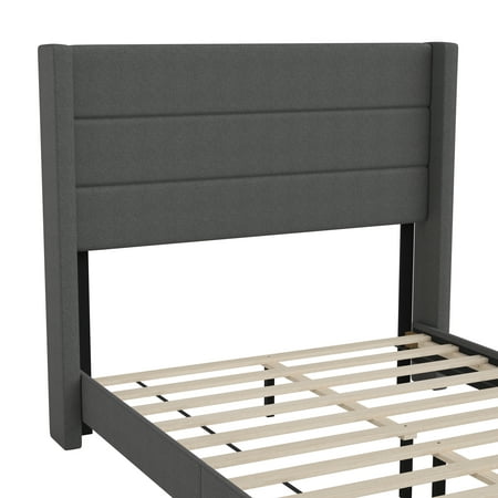 Alamont Home - Hollis Full Size Upholstered Platform Bed with Wingback Headboard - Charcoal