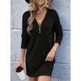 thumbnail image 5 of Womens Sweater Dress 1/4 Zip Ribbed Knit Texture Long Sleeve Casual Bodycon Fall Jumper Midi T-Shirt Dresses, 5 of 6