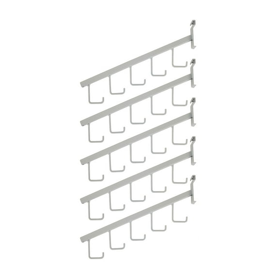 SSWBasics Pack of 5 White 5-J-Hook Waterfall Faceout Gridwall Hooks - Essential Grid Wall and Wire Grid Accessory for Secure Display - Durable Wire Grid Wall Hooks